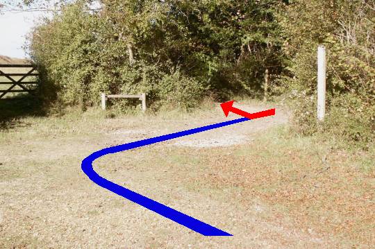 Walk direction photograph: 8 for walk East of the Rings, Badbury Rings, Dorset, South West England.