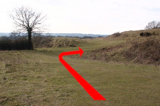 Walk direction photograph: 12 for walk North of the Rings, Badbury Rings, Dorset, South West England.