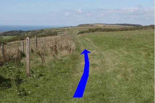 Walk direction photograph: 12 for walk Up White Hill, Abbotsbury, Dorset, South West England.