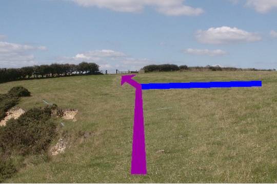 Walk direction photograph: 10 for walk Castle and Beach, Abbotsbury, Dorset, South West England.