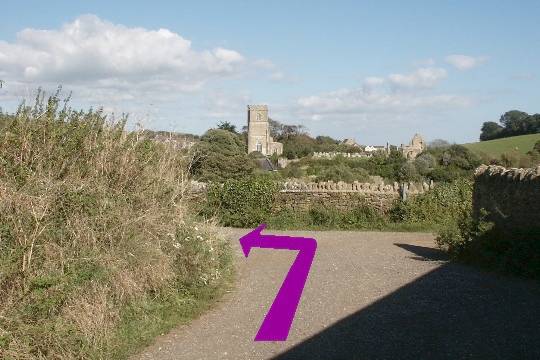 Walk direction photograph: 38 for walk Castle and Beach, Abbotsbury, Dorset, South West England.