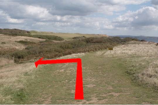 Walking direction photo: 3 for walk Beware the Golf Balls, Barton on Sea, Hampshire.