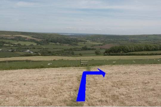 Walk direction photograph: 12 for walk Corfe Castle Views, Kingston, Dorset, South West England.