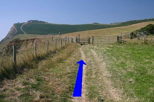 Walk direction photograph: 4 for walk Doghouse Hill, Eype (near Bridport), Dorset, South West England.