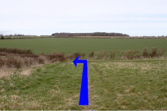 Walk direction photograph: 4 for walk Ackling Dyke, Gussage All Saints, Dorset, South West England.