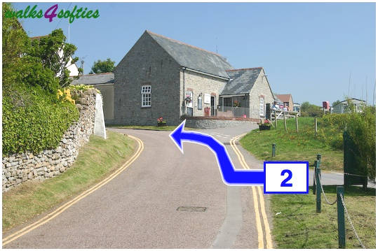 Walk direction photograph: 2 for walk Golden Cap, Seatown, Dorset, South West England.