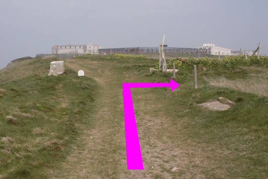 Walk direction photograph: 4 for walk The 3 Lighthouses, Portland Bill, Dorset, South West England.