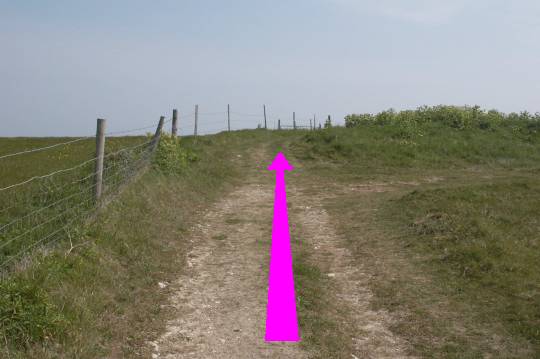 Walk direction photograph: 6 for walk The 3 Lighthouses, Portland Bill, Dorset, South West England.