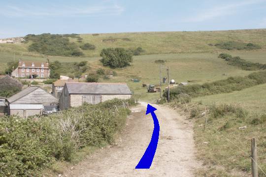 Walk direction photograph: 8 for walk Burning Cliff, Ringstead, Dorset, South West England.